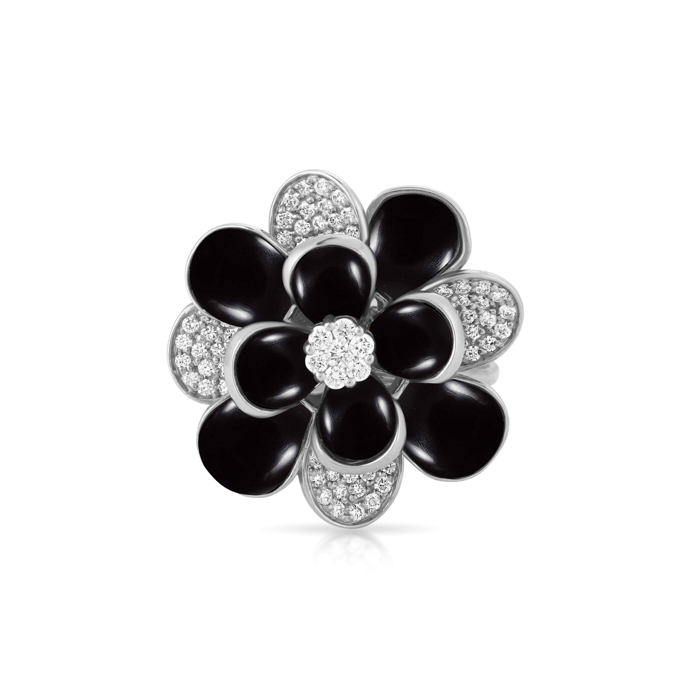 White Gold Diamond Ring with Black Onyx