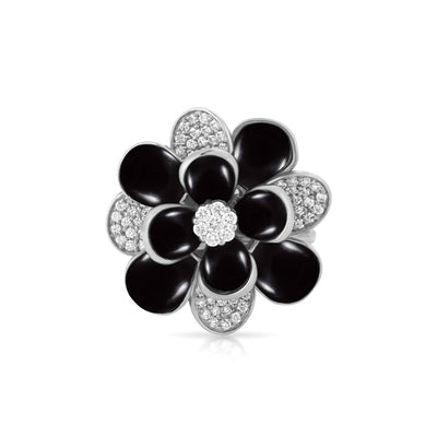 White Gold Diamond Ring with Black Onyx RONZA White Gold Diamond Ring with Black Onyx