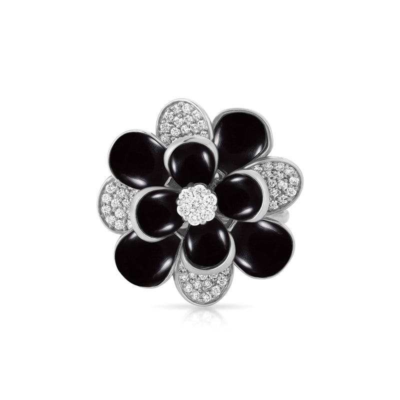 White Gold Diamond Ring with Black Onyx
