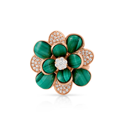 RONZA Rose Gold Diamond Ring with Malachite