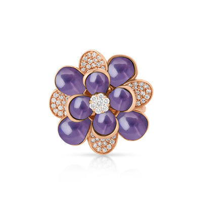 Rose Gold Diamond Ring RONZA Rose Gold Diamond Ring with Amethyst