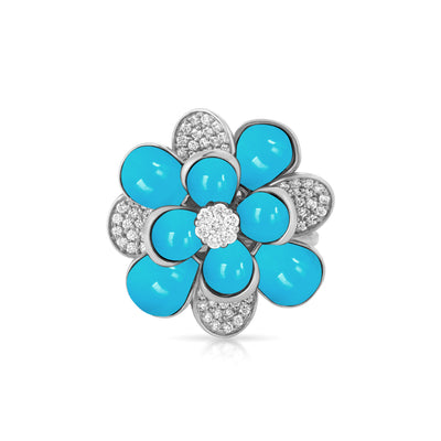 White Gold Diamond Ring RONZA White Gold Diamond Ring with Turquoise