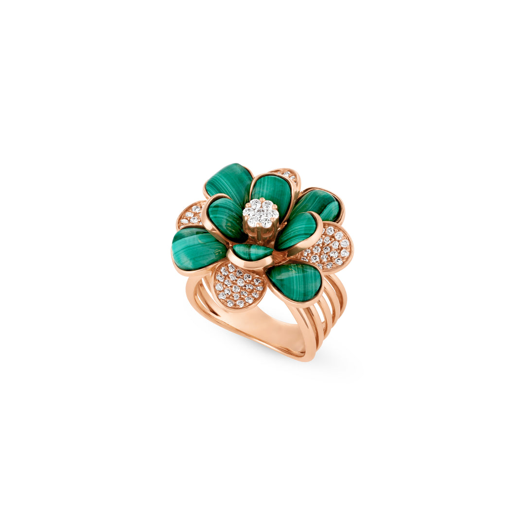 Rose Gold Diamond Ring with Malachite