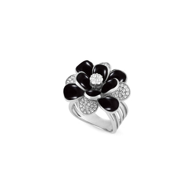 White Gold Diamond Ring with Black Onyx