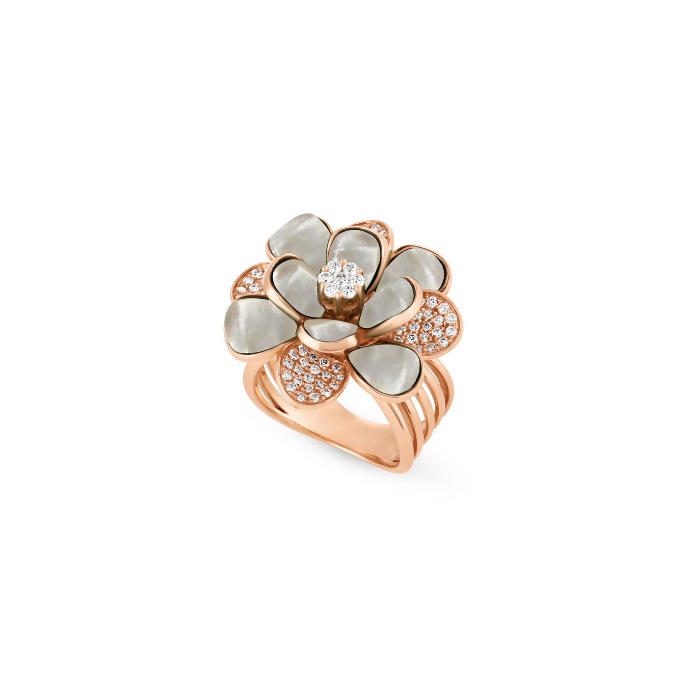 RONZA Rose Gold Diamond Ring with Pink Coral
