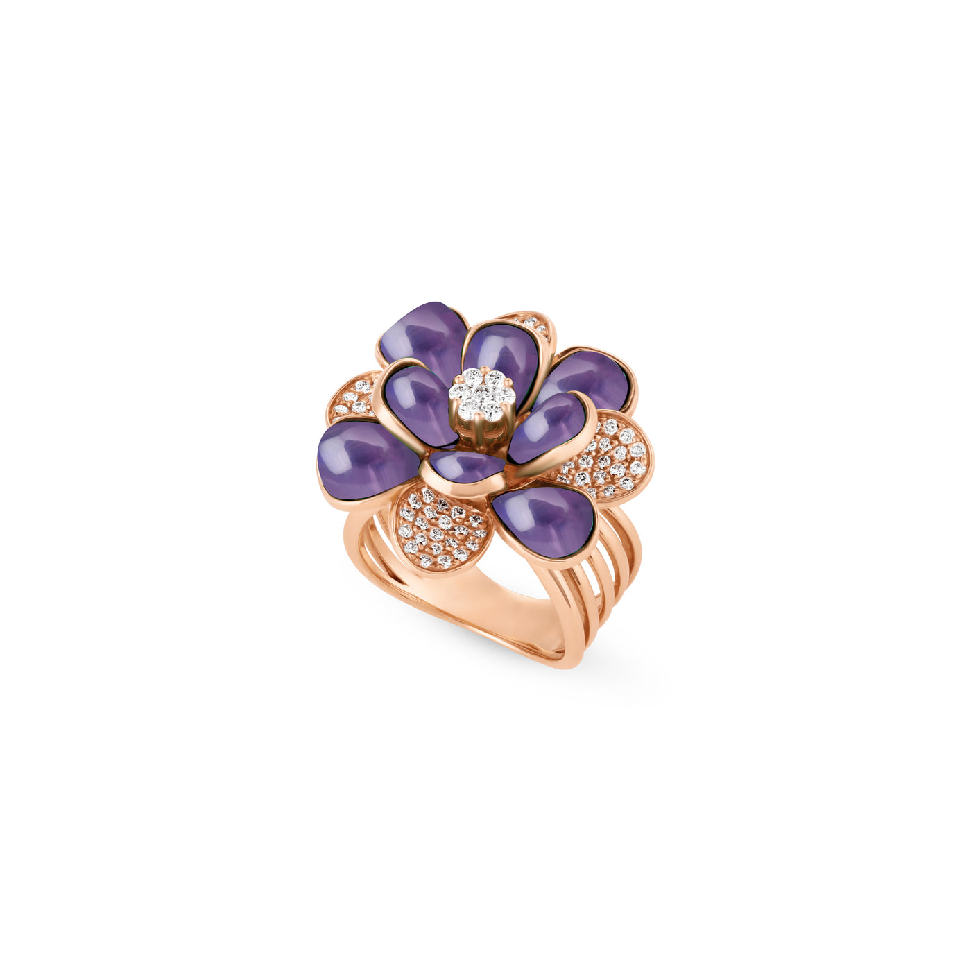 RONZA Rose Gold Diamond Ring with Amethyst