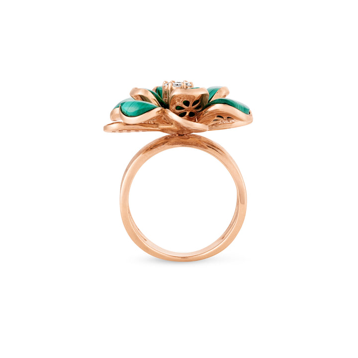 Rose Gold Diamond Ring with Malachite