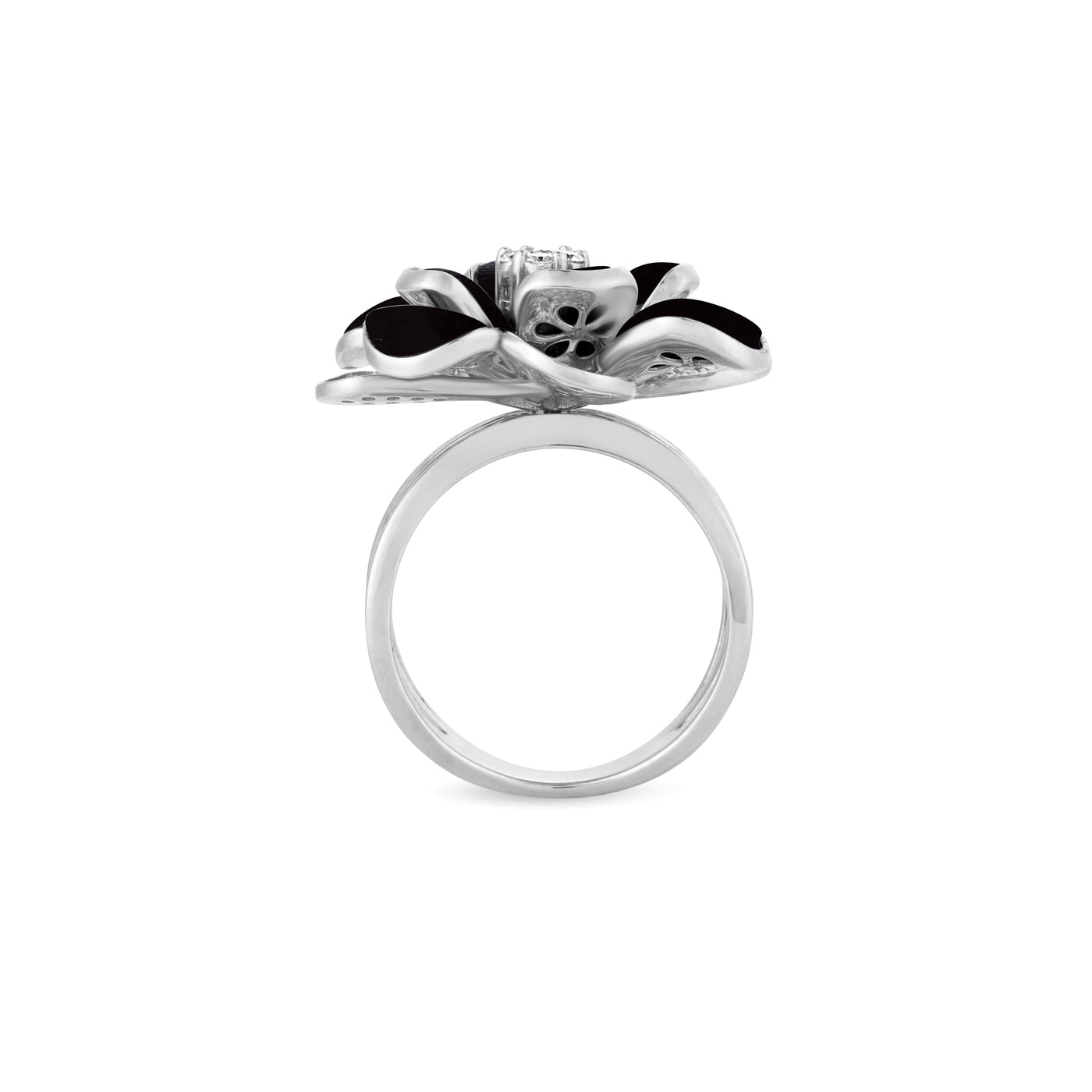 White Gold Diamond Ring with Black Onyx
