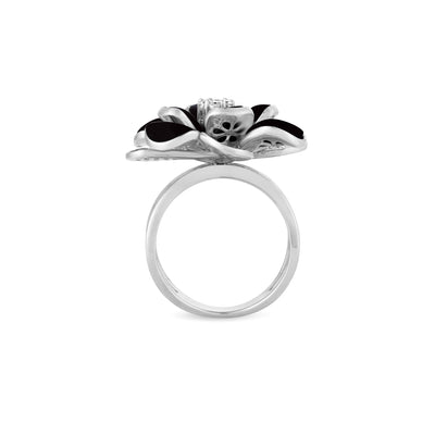 White Gold Diamond Ring with Black Onyx