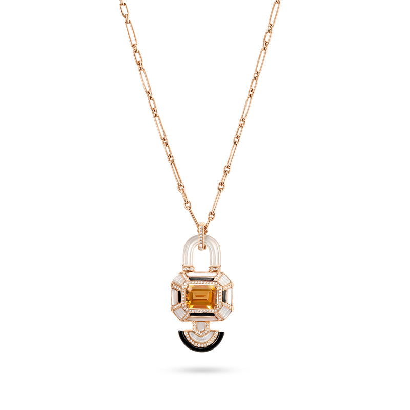 VISTA Rose Gold lock Diamond With Natural Stones Pendant