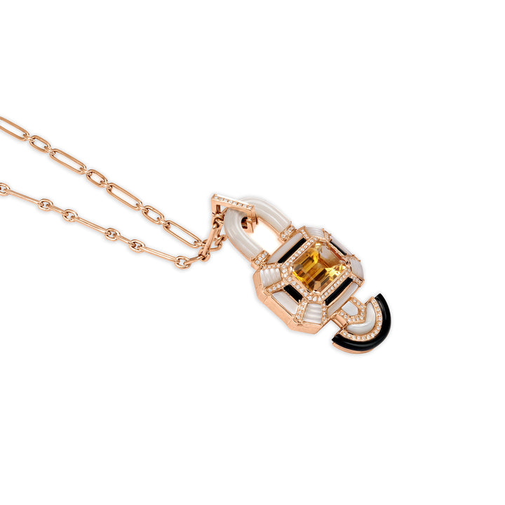 VISTA Rose Gold lock Diamond With Natural Stones Pendant