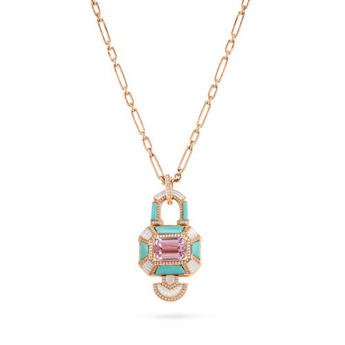VISTA Rose Gold lock Diamond With natural Stones Pendant VISTA Rose Gold lock Diamond With natural Stones Pendant