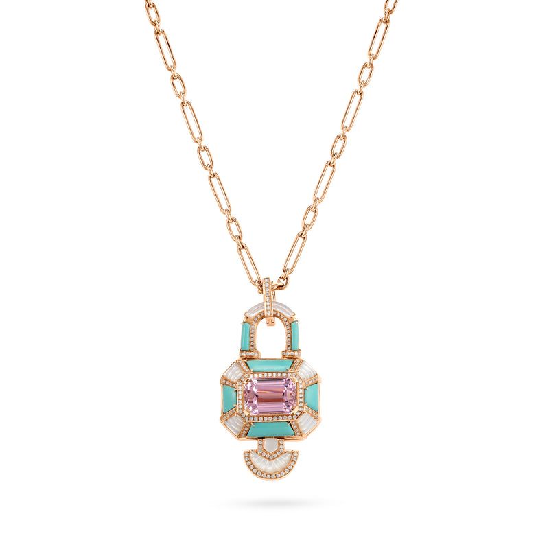 VISTA Rose Gold lock Diamond With natural Stones Pendant