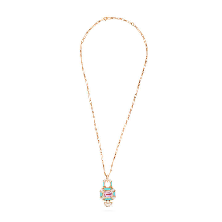 VISTA Rose Gold lock Diamond With natural Stones Pendant