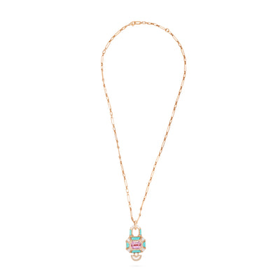 VISTA Rose Gold lock Diamond With natural Stones Pendant