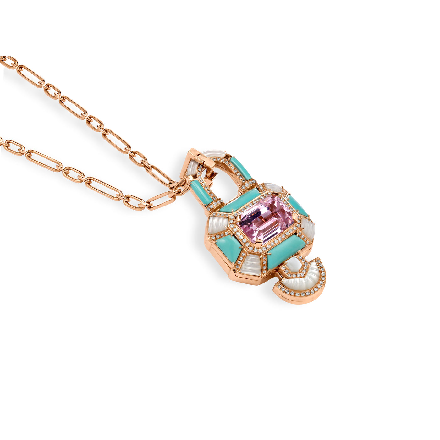 VISTA Rose Gold lock Diamond With natural Stones Pendant