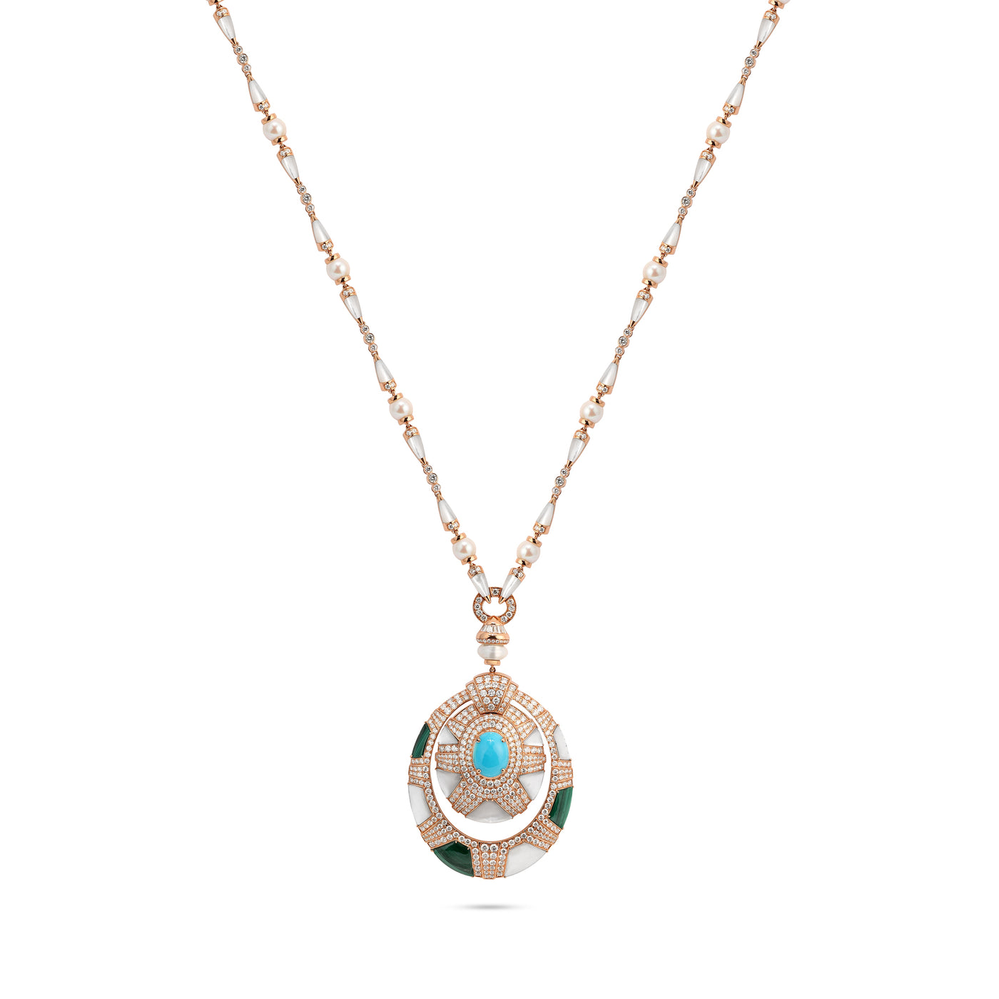 D' OPRAH Rose Gold Diamond Necklace Oval Natural turquoise
