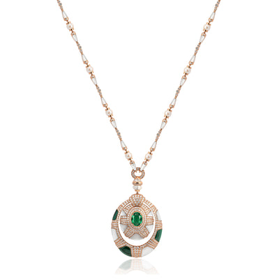 D' OPRAH Rose Gold Diamond Necklace Oval Natural emerald