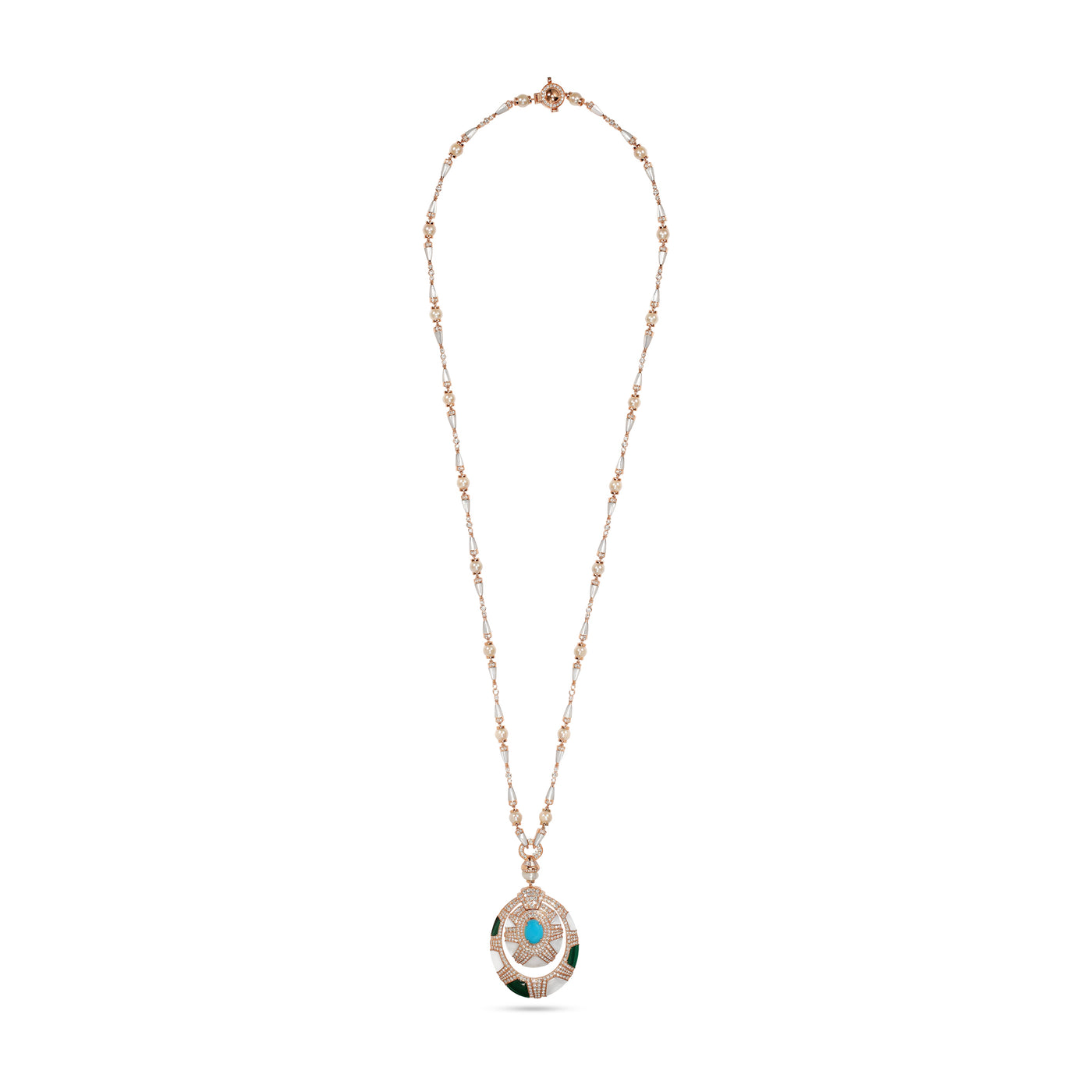 D' OPRAH Rose Gold Diamond Necklace Oval Natural turquoise