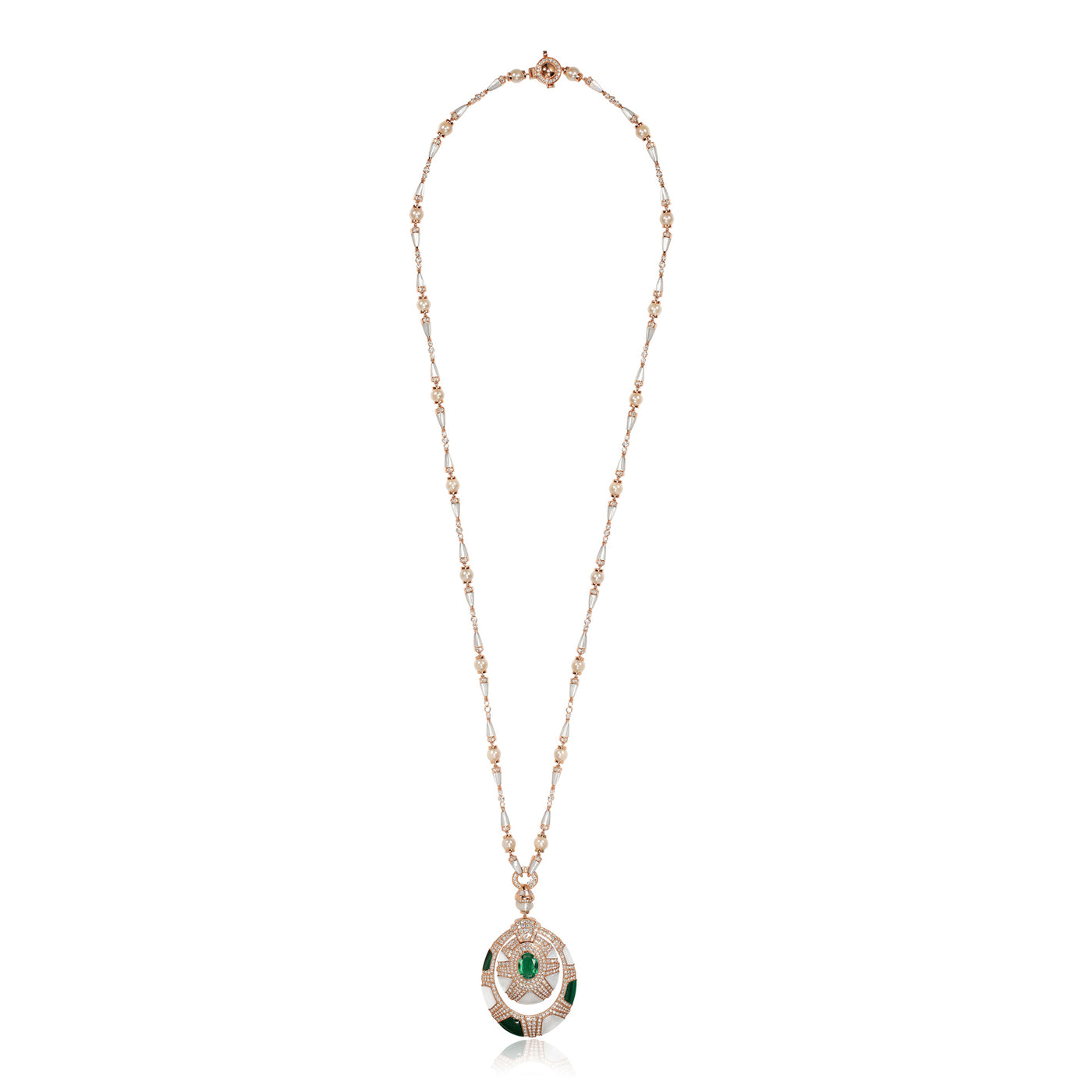 D' OPRAH Rose Gold Diamond Necklace Oval Natural emerald