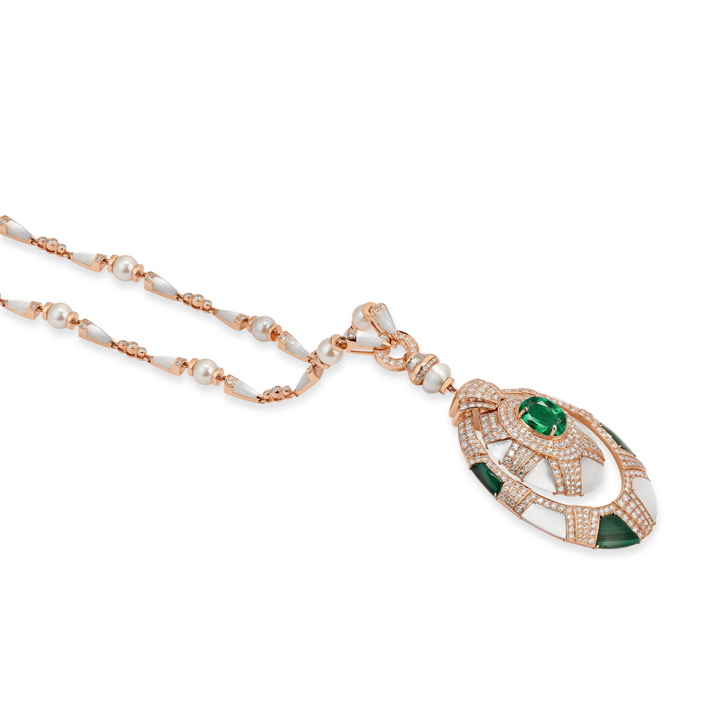 D' OPRAH Rose Gold Diamond Necklace Oval Natural emerald