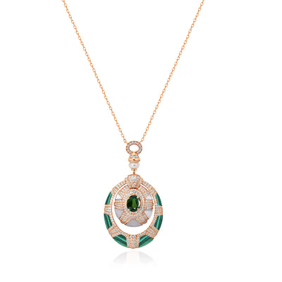 D' OPRAH rose Gold Diamond Necklace Oval Opal