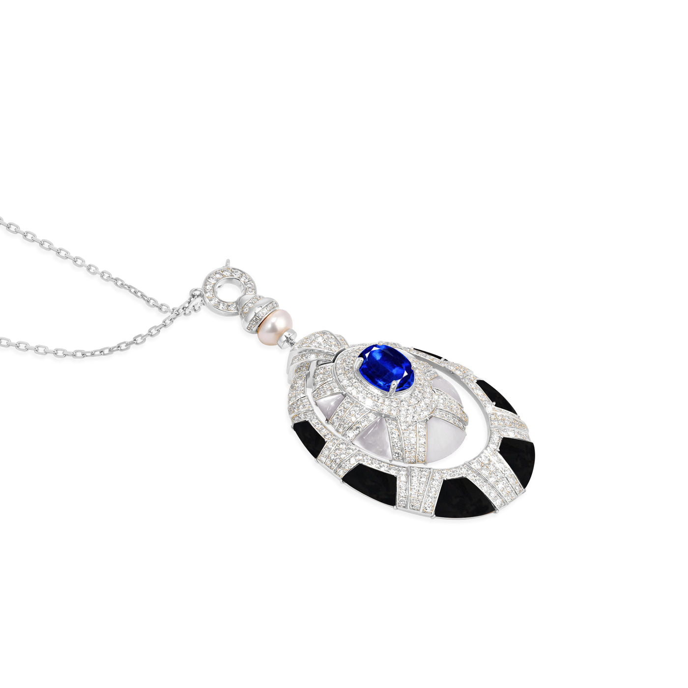 D' OPRAH white Gold Diamond Necklace Oval kyanite