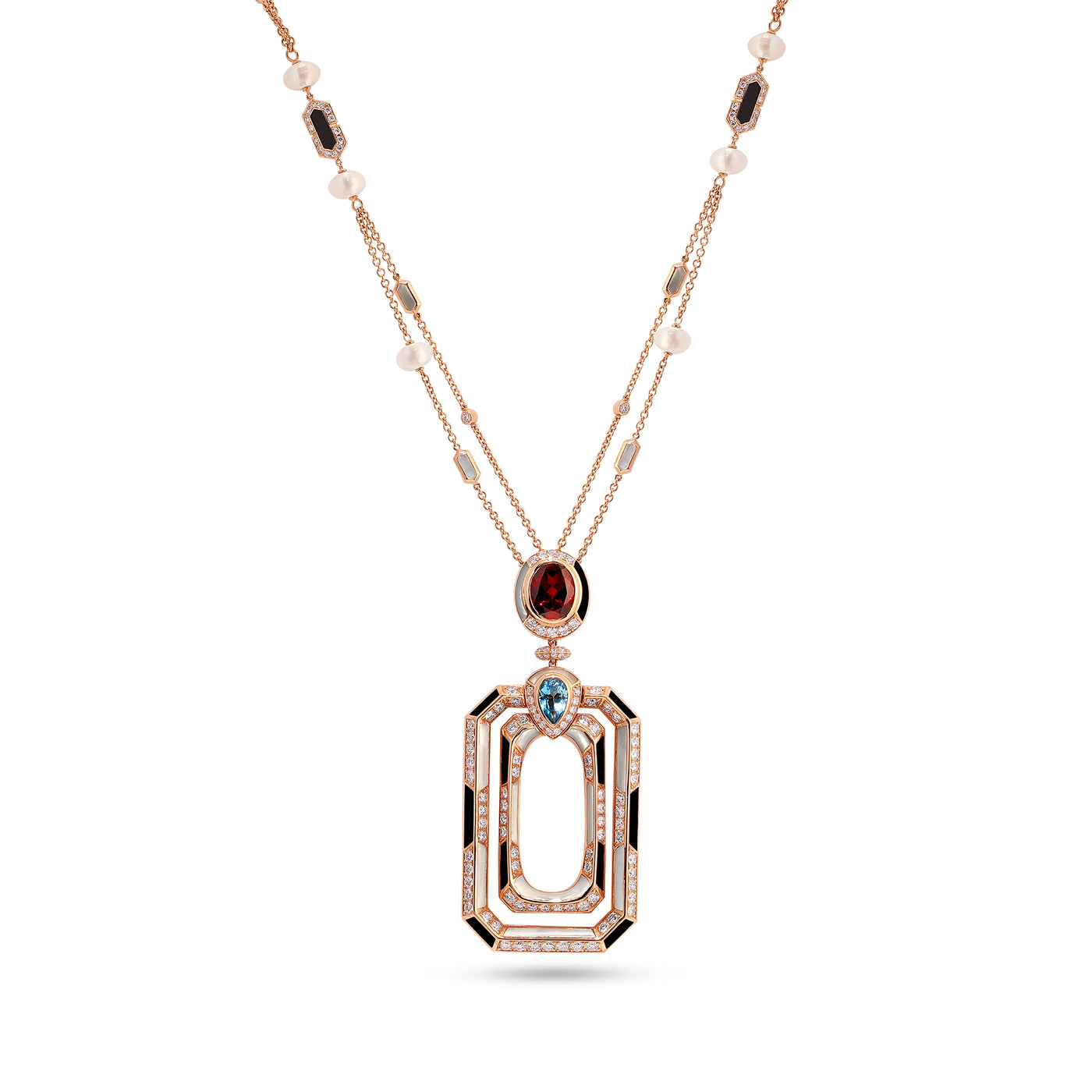 D' OPRAH Rose Gold Diamond Necklace topaz rhodolite Natural stones