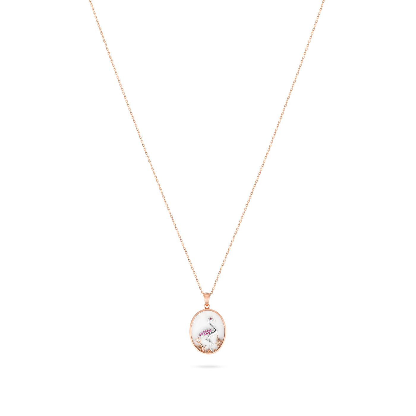 Rose Gold Diamond Flamingo Pendant