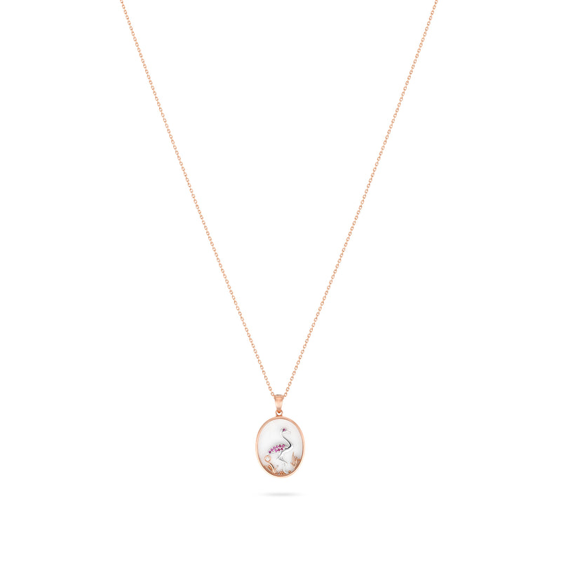 Rose Gold Diamond Flamingo Pendant