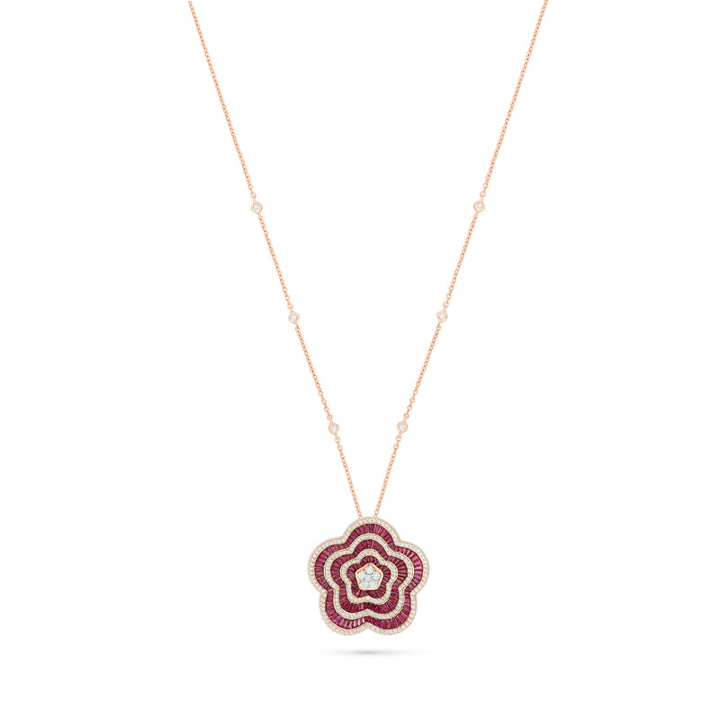 Rose Gold Flower Diamond Pendant