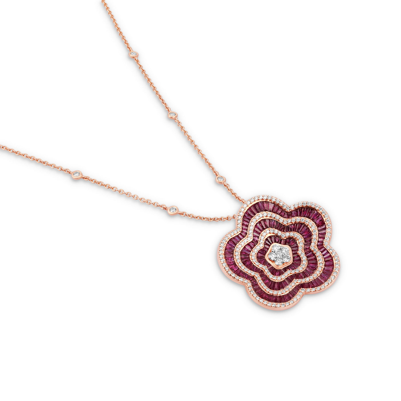 Rose Gold Flower Diamond Pendant
