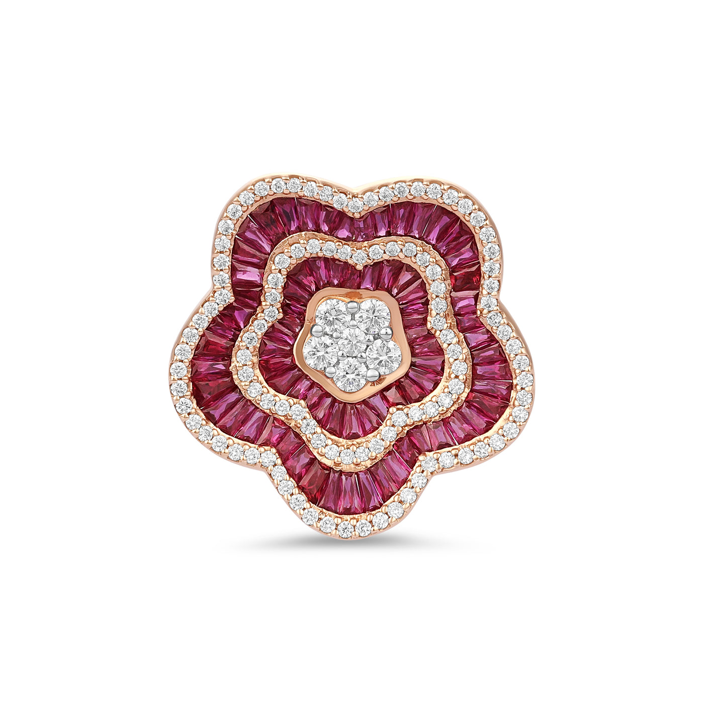 Rose Gold Flower diamond and ruby ring
