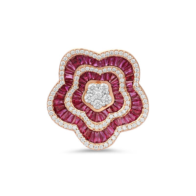 Rose Gold Flower diamond and ruby ring