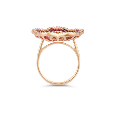 Rose Gold Flower diamond and ruby ring
