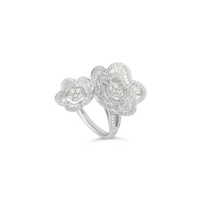 White Gold Flower Diamond Ring RONZA White Gold Two Flowers diamond ring