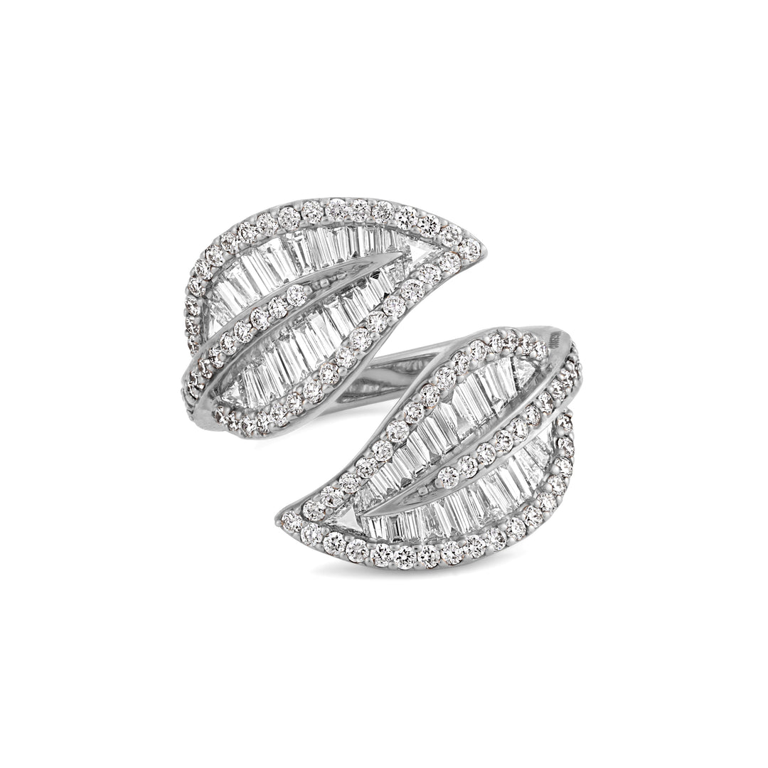 RONZA White Gold Diamond Leaf Ring