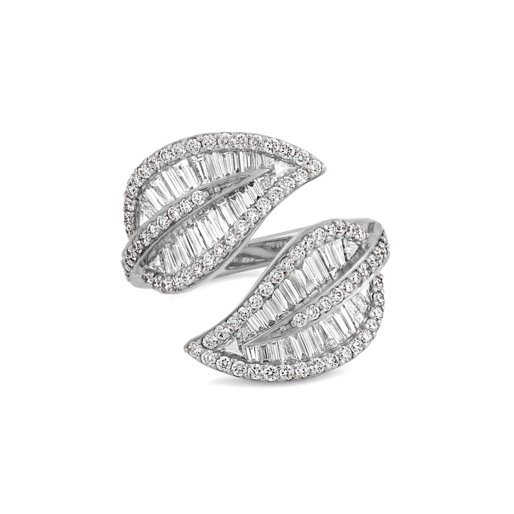 RONZA White Gold Diamond Leaf Ring