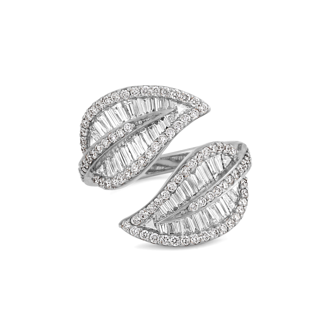 RONZA White Gold Diamond Leaf Ring
