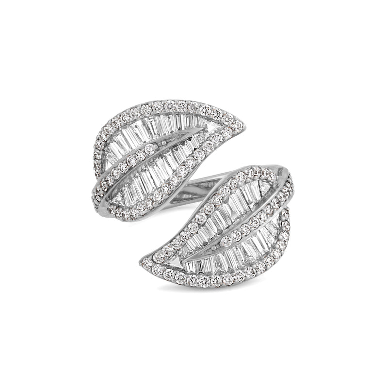 RONZA White Gold Diamond Leaf Ring