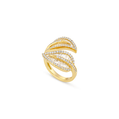 Yellow Gold Diamond Leaf Ring RONZA Yellow Gold Diamond Leaf Ring