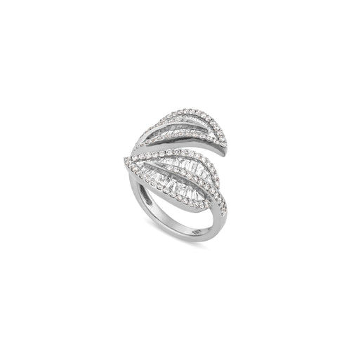 RONZA White Gold Diamond Leaf Ring
