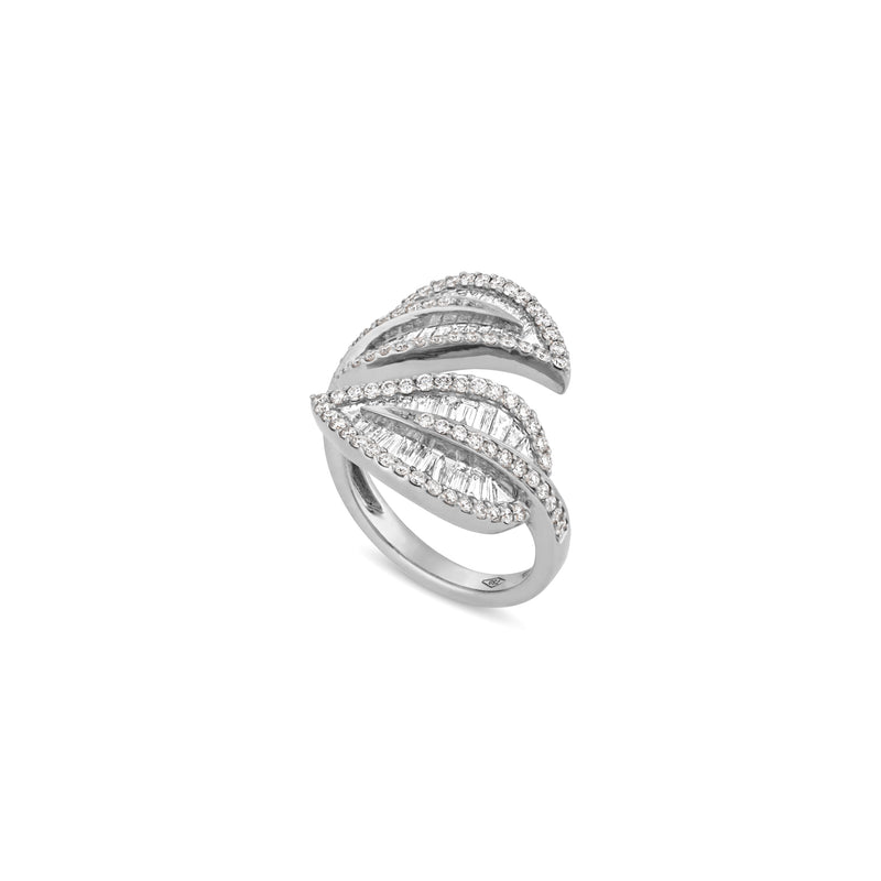 RONZA White Gold Diamond Leaf Ring