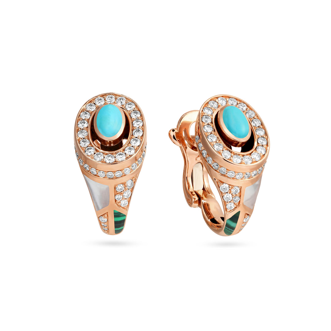 D' OPRAH Rose Gold Diamond Earring natural turquoise