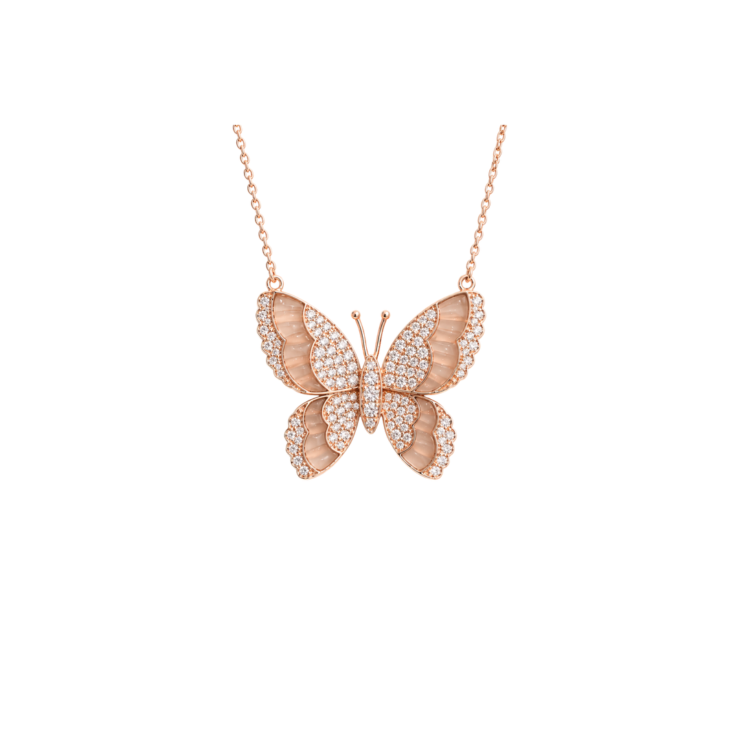 Rose Gold Quartz Butterfly Pendant