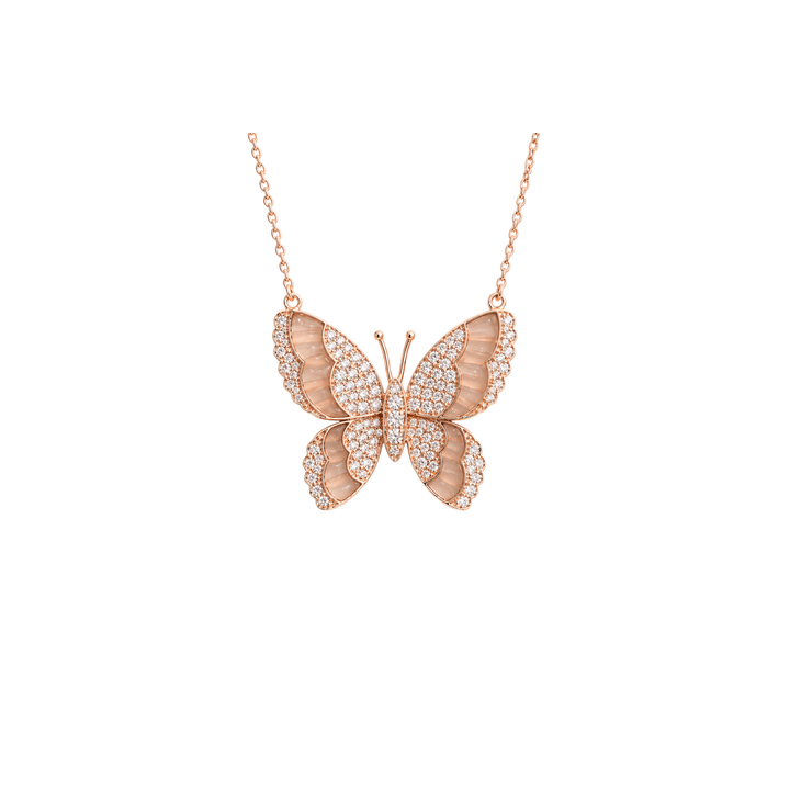 Rose Gold Quartz Butterfly Pendant