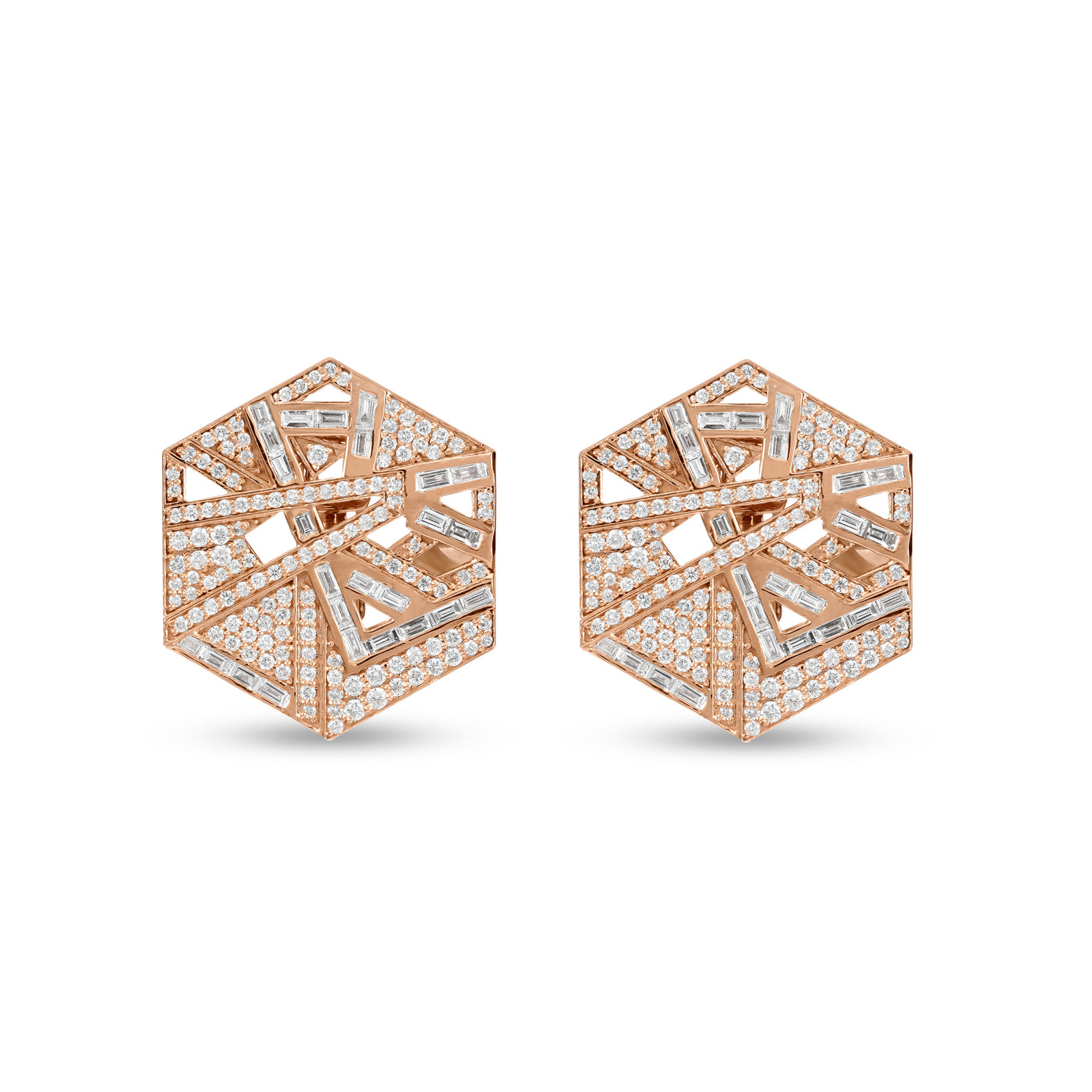 Rose Gold Hexagon Diamond Earring