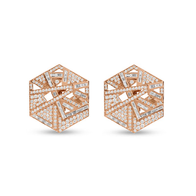 Rose Gold Hexagon Diamond Earring