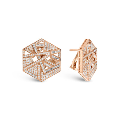 Soit Belle Rose Gold Hexagon Diamond Earring