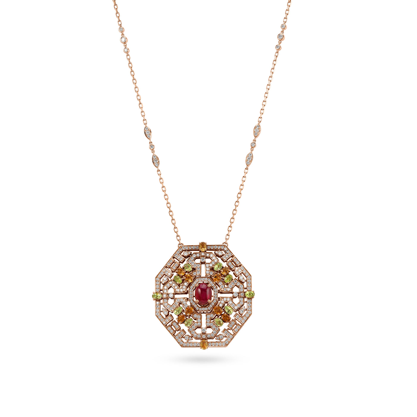 Soit Belle Rose Gold hexagon Diamond And Color Stone Pendant